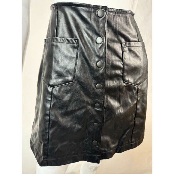 Sadie Robertson Collection Womens Black Faux Leather Mini Skirt Wild Blue Medium - Picture 14 of 16